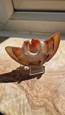 £29 • Buy Natural Carnelian Druzy Moon 130g & Rainbow  Fluorite Slab With Stand 120g