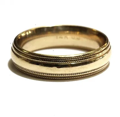 14k Yellow Gold Double Milgrain Mens Wedding Band Ring 5.27mm 5.8g Estate • $329.98