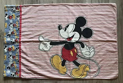 Vintage Disney Standard Pillowcase Mickey Mouse Stripe Blue Red 30 X 20 Inch • $14.99