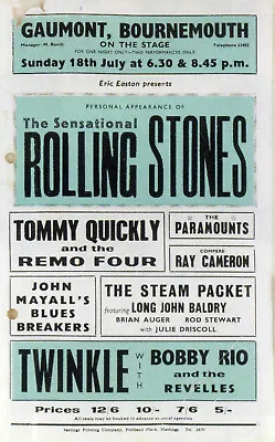 £6 • Buy THE ROLLING STONES Concert Window Poster - Gaumont, Bournemouth 1965 - Reprint