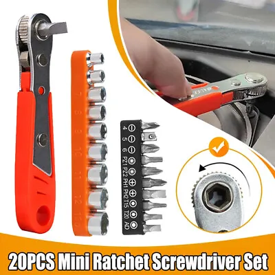 20Pcs Ratcheting Right Angle Screwdriver Hex Drive 90 Degree Offset Bits Sleeve • £7.58