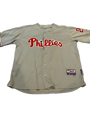 Phillies Chase Utley Majestic Jersey Men's 50 Gray Short Sleeve Button MLB Flaw • $38.99