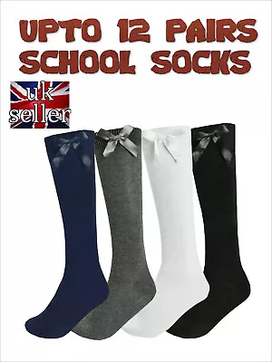 £5.39 • Buy Girls School Socks With Bows Knee High Bow Tights School Uniform Cotton Rich 