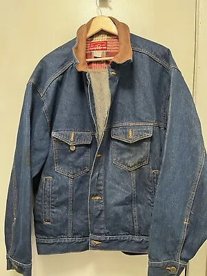 Vintage Marlboro Country Store Jacket Mens Large Trucker Leather Collar Denim • $24.95