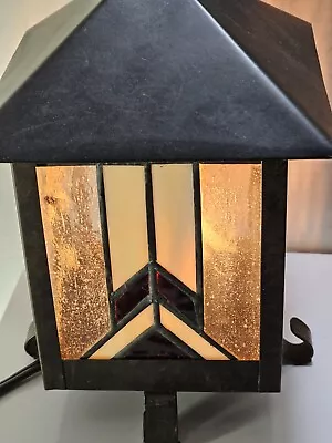 Vintage Stained Glass Paneled Small Table Lamp 9 In By 6 In Turn Dial Cord  • $35.50