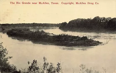 1910 TEXAS PHOTO POSTCARD: AERIAL VIEW OF THE RIO GRANDE NEAR McALLEN TX • $4.99