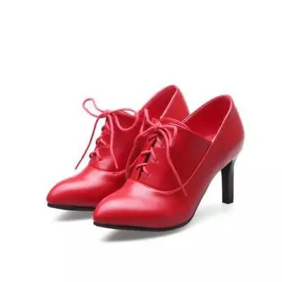 Fashion Ladies Stiletto Heels Lace Up Pointy Toe Comfort Ankle Boots Solid Shoes • $55.86