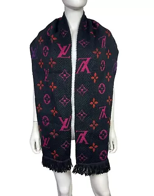 Louis Vuitton Rainbow Logomania Monogram Wool Blend Wide Tonal Tassle Scarf VGUC • $299.99