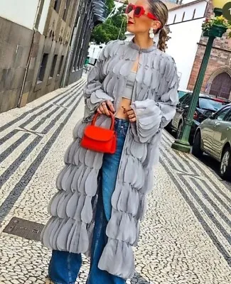 Zara New Woman Long Coat With Metallic Hearts Silver Ml 3920/137 • $129
