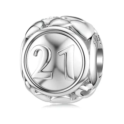 21st Birthday S925 Sterling Silver Bead Charm For Women Aunt Mum Nan • £9.88