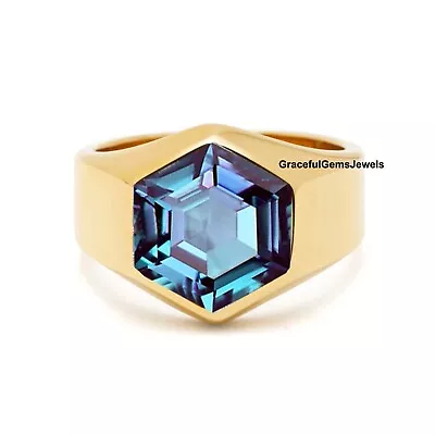 925 Silver Handmade Ring Hexagon Cut Alexandrite Color Changing Stone Mens Ring. • $59