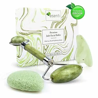 Esenti Jade Roller Set W/ Gua Sha & Konjac Sponge | 100% Natural Skin Care |  • $25.55