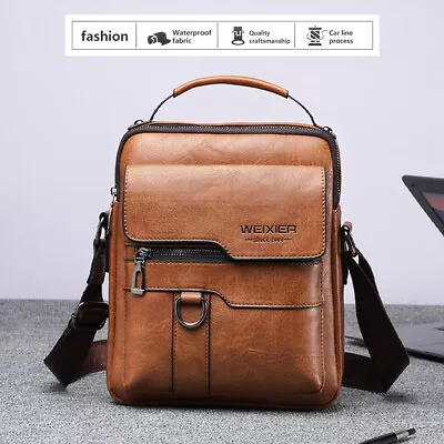 Men Leather Briefcase Shoulder Bag Crossbody Messenger Business Bag Handbag Tote • £12.99