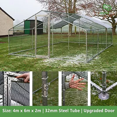 4m X 6m Walk-in Chicken Run Coop Cage Pen Waterfowl Enclosure Hens Dogs Poultry • £329.99