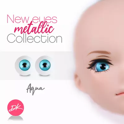 Smart Doll Eyes Glastic Metallic 16mm Eyes For 1/3 Or 1/6 BJD Doll In Aqua ! • $19.99