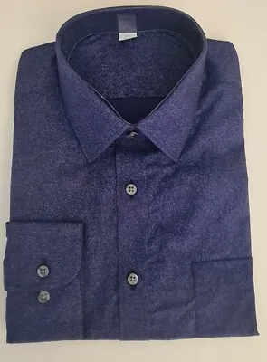 Ex M&S AUTOGRAPH REGULAR FIT MIDNIGHT BLUE SPECK SHIRT COTTON 14.5-18.5 A57 • £6.49