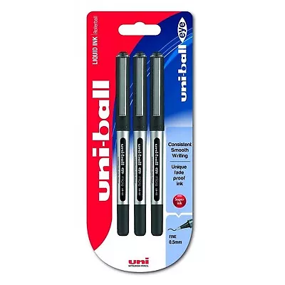 Uni-ball Eye Micro Rollerball Pens Fine Nib 0.5mm Waterproof Black Ink Pack Of 3 • £6.99