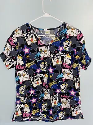 DC COMICS WONDER WOMAN Scrub Top POW KRAK POW Size Medium EUC • $25