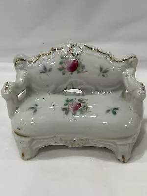 Vintage JAPAN Porcelain Dollhouse Mini Sofa Roses & Gold Decor • $5