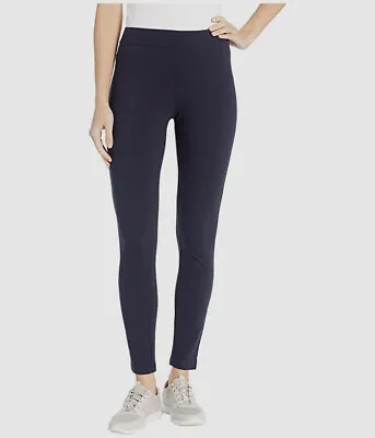 $22 Hue Women's Blue Wide-Waistband Moto Ribbed Cotton Leggings Size M • $7.18