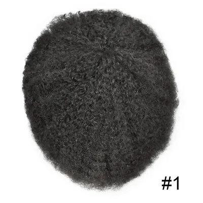 Afro Curly Human Hair Toupee Hairpieces For Men Skin PU Base Black Man Wig • $159