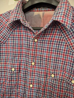 Barbour Shirt Mens L Red Blue Steve McQueen Pearl Snap Button Up Plaid Gingham • $35