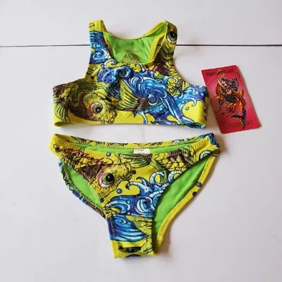 Ed Hardy Swimming Set Top Pants Fish Yellow Age 4-5 Kids Girls New Tags • £10.99