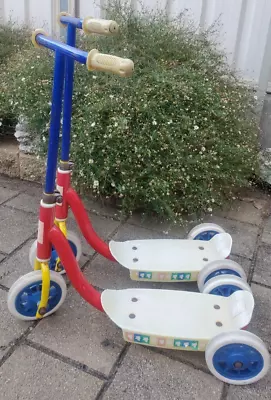 Pair Of Vintage Kids 3-Wheel Push Scooters Adjustable Height YOUNG ONES Toy • $49