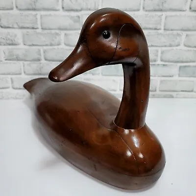Vintage Huge 23 X 14  Brown Solid Wooden Goose Decoy Signed 4005 Removable Head • $149.99
