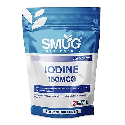 Iodine 150mcg By SMUG Supplements - 300 Tablets - High Strength Iodine Tablets • £6.99