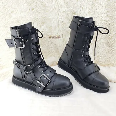 Valor 220 Goth Combat Biker Ankle Boots Black Matte Men US DEMONIA NY • $120.95