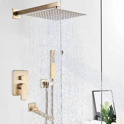 Brushed Gold Shower Faucet System 30cm Over Head Bathroom Shower Mixer Valve Set • £115