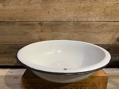 Vintage Enamelware Wash Basin White With Black Trim 12  • $22.49