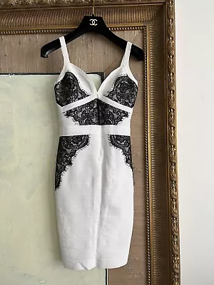 Bebe Black Kave White Bodycon Stretch Dress S Small  • $43