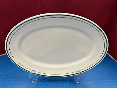 Syracuse Vitrified China Restaurant Ware White/Green Stripe Oval Plate Platter • $14.99