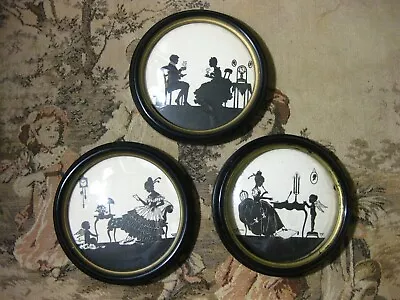 Vtg Three Silhouette Round Picture Frames MUSICAL MOMENTS C&A Richards 6  Cross • $45