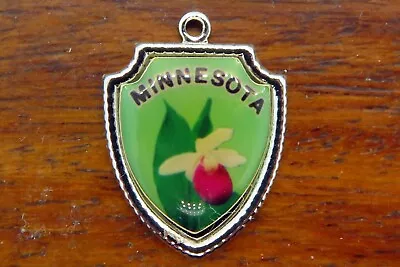 Vintage Silver MINNESOTA STATE FLOWER LADY SLIPPER TRAVEL SHIELD Charm 31-28 • $16.95