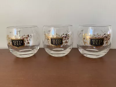 Set 3 Vintage VIP Roly Poly Cocktail Tumblers Glasses MCM Barware Gold • $9.99