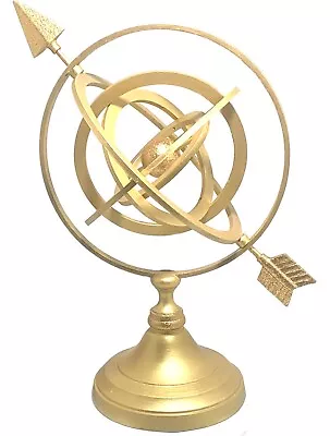 NAUTICAL ARMILLARY Sphere 11” Gold Painted Brass 5 Movable Rings Arrow & Globe • $24