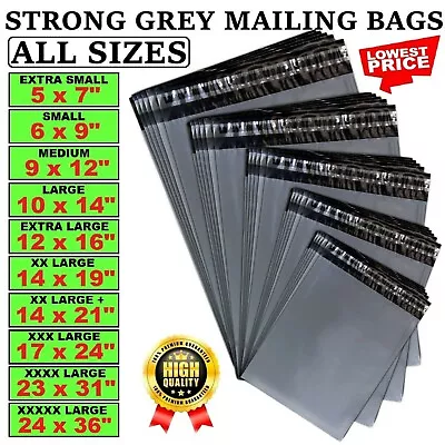 Strong Grey Plastic Mailing Bags Poly Postage Post Postal Self Seal Parcel Sizes • £260.99