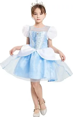 Girls Princess Costume Kids Fairy Tale Dress Up Outfit Blue Dress For Birthday • £12.99
