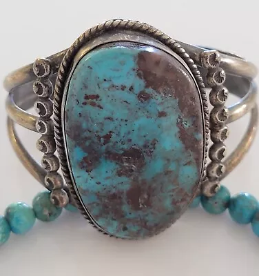 Old Pawn Vintage NAVAJO Smokey Bisbee Turquoise & Sterling Bracelet • $15.50