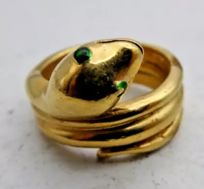 Vintage Crown Trifari Green Eyed Gold Plated Snake Ring Sz 4 • $29.99