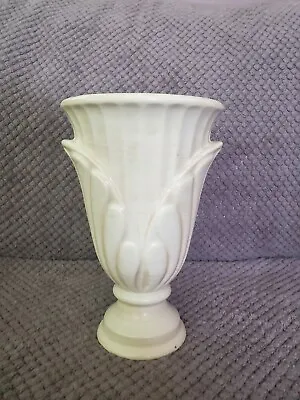 Art Deco HAEGER Palm Leaf Design White Vase. • $27