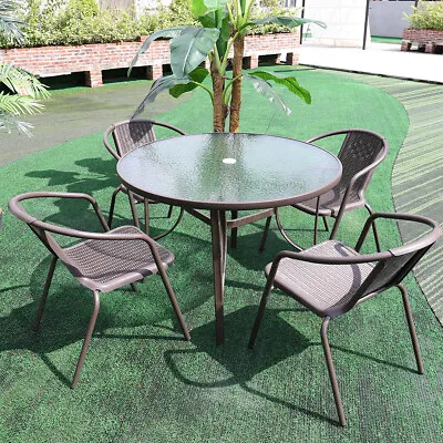 2/4 Seater Outdoor Bistro Dining Set Garden Stacking Chairs Patio Table Parasol • £70.95