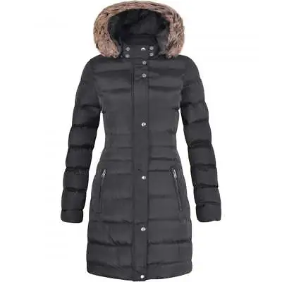 £36.99 • Buy Womens Long Fur Trimmed Hooded Padded Puffer Parka Ladies Winter Jacket Coat