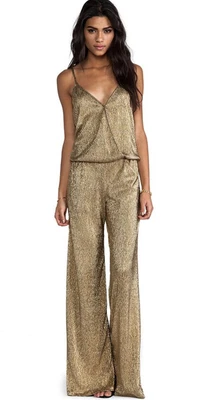 ALEXIS *VANDER* GOLD LAME 80s STUDIO 54 INSPIRED JUMPSUIT CATSUIT M *RARE* • £190.36