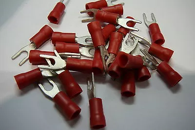 25 Pack Of Red 3.7mm Locking Fork Terminal Crimp (for 3.5mm Bolt / Screw) • £2.15