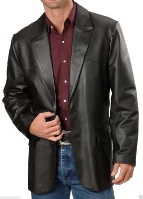 Men's Genuine Soft Lambskin Leather Blazer Jacket Black TWO BUTTON Classic Coat • $143.99