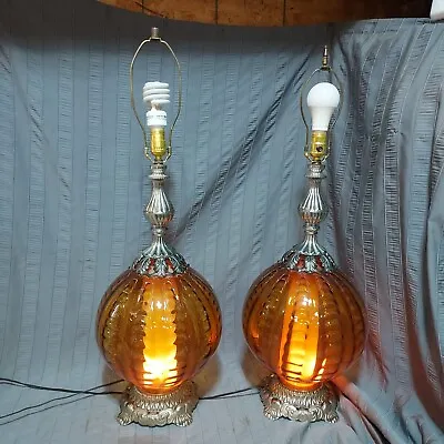 (2) Vintage Table LampsEF & EF Industries 3-Way Lamps  Amber Globe  • $210